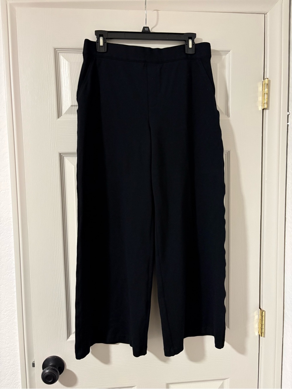 Spanx Women Black Ankle Cropped Wide Leg Pants Size L Career Workplace Stretch
